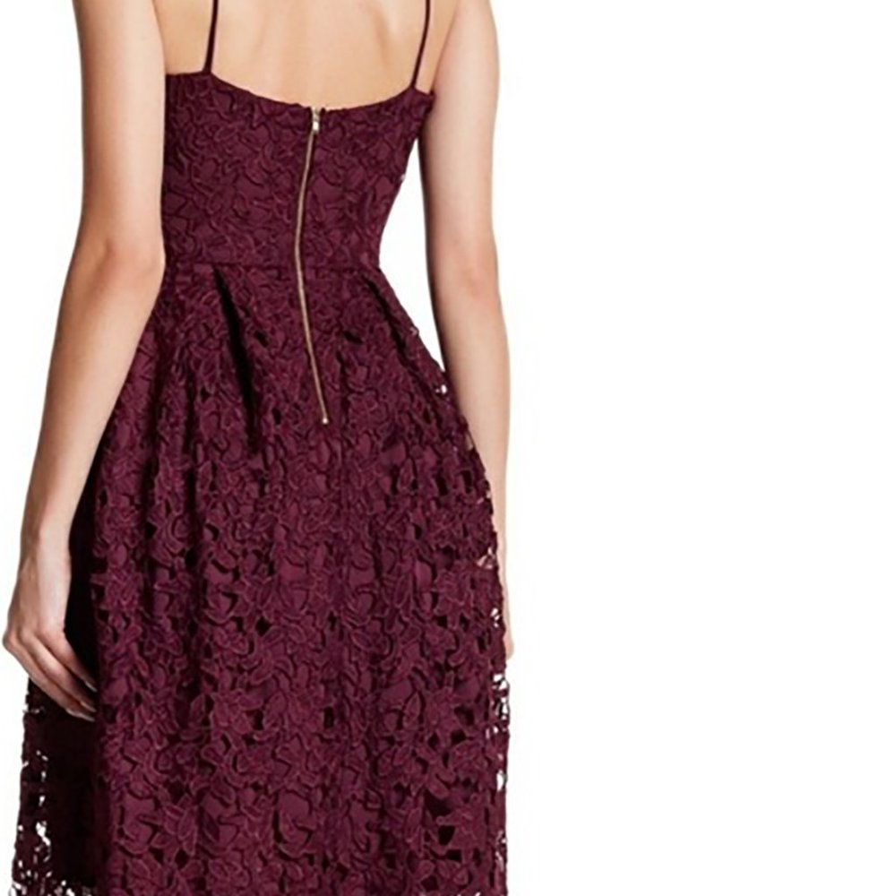 LOVE...ADY Lace Dress S Midi Spaghetti Fit Flare Wine Overlay 2/4 Aqua NWOT 50s - Picture 13 of 14